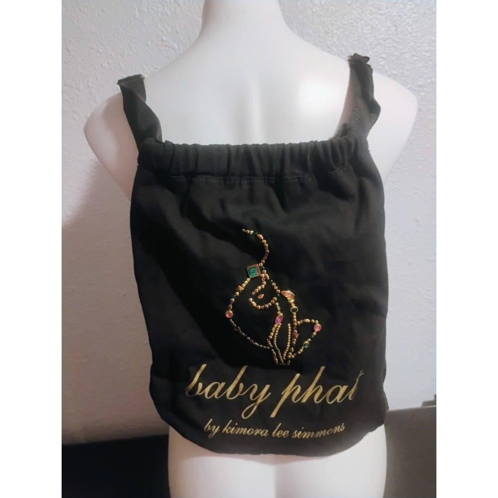 Y2K Baby Phat Streetwear Hip Hop Black Drawstring Backpack Purse